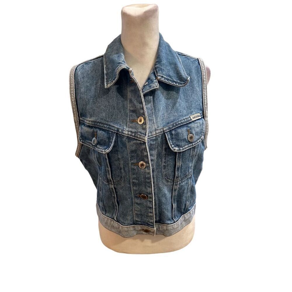 Vintage Arizona Jean Co Women's Denim Vest Blue Sleeveless Size S made in USA